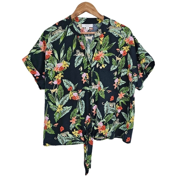 Charter Club Tops - Charter Club Luxury Linen Hawaiian Floral Hibiscus Print Button Up Tue Front Top